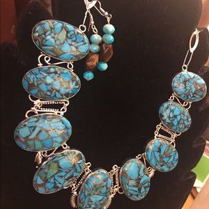 Blue Copper Turquoise’s Necklace and Earrings .925